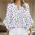 thumbnail image 3 of FAHXNVB Women's Summer 3/4 Sleeve Tops Boho Floral Prinetd Blouses Dressy Casual Tunic Ruffle Sleeve V Neck Loose Fit T Shirts, 3 of 5