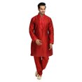 thumbnail image 1 of Saris and Things Kurta Sherwani Rouge Pathani - Tenue Ethnique Indienne pour Hommes. Ce Produit Est Fait sur Commande., 1 of 4
