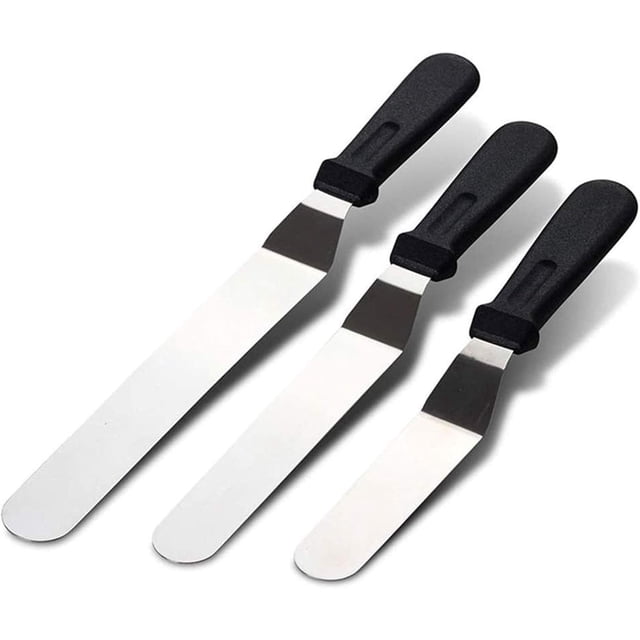 Stainless Steel Offset Spatula Set, 3-Piece Professional Baking Tools, Includes 6, 8, 10 Inch Blades, Ergonomic & Non-Slip Handles, Multipurpose For Icing, Decorating & More, Easy
