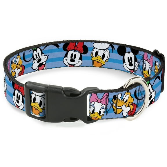 Disney Pet Collar, Dog Collar Plastic Buckle, Disney The Sensational Six Smiling Faces Stripe Blues, 7 to 8.5 Inches 0.5 Inch Wide
