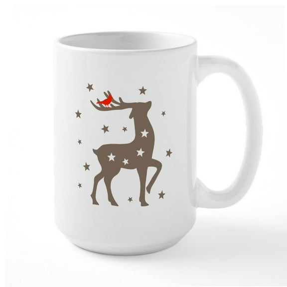 CafePress - Reindeer Cardinal - 15 oz Ceramic Large White Nolvety Mug