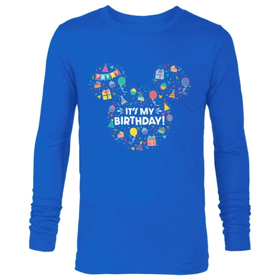 Disney Mickey Mouse Head Ears Icon Fill It’s My Birthday - Long Sleeve T-Shirt for Men - Customized-Navy