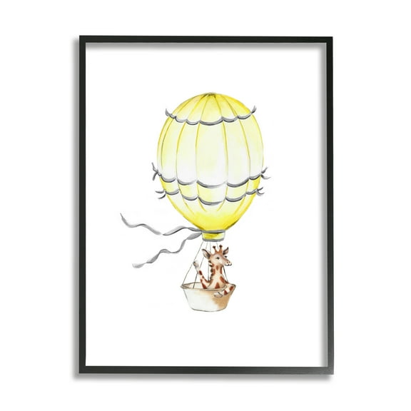 The Kids Room by Stupell Cute Cartoon Giraffe In Hot Air Balloon Zoo Animal Painting Framed Giclee Texturized Art by Studio Q by Studio Q