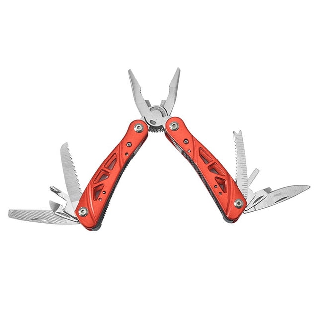 Alicates multiherramienta Mini portátil plegable para acampar al aire libre herramienta de mano cortadores de alambre alicates de corte con cuchillo, rojo