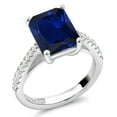 thumbnail image 3 of Gem Stone King 4.26 Cttw Blue and White Created Sapphire Engagement Ring for Women | 925 Sterling Silver | Emerald Cut 10X8MM | Available in Size 5, 6, 7, 8, 9, 3 of 7