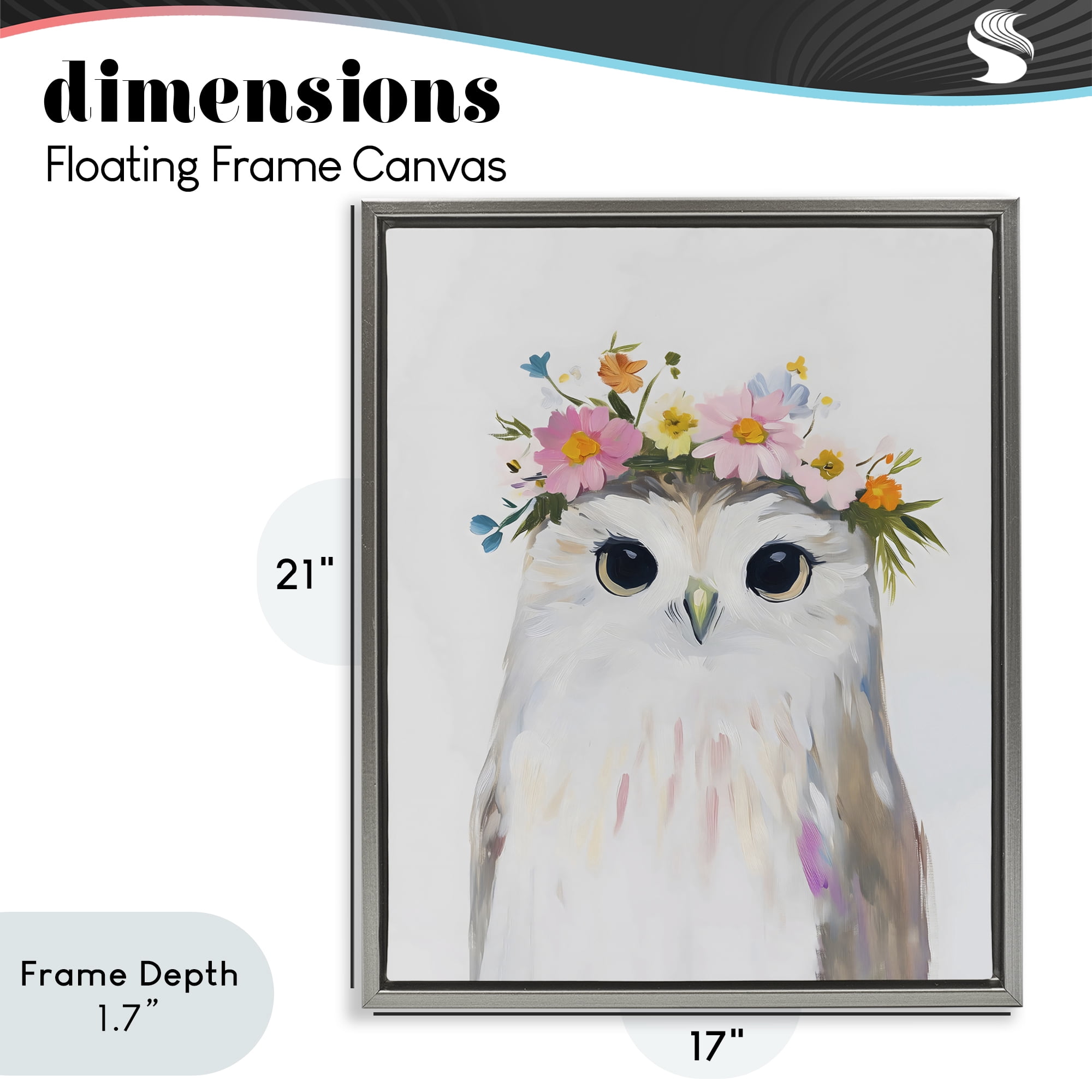 Stupell Industries Flower Crown Owl Gray Framed Floater Canvas Wall Art, design by The Prints Vibe