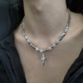 thumbnail image 3 of Collares con colgante de púas de estrella punk, joyería de fiesta, gargantilla con cuentas de cristal, cadena de bolas translúcida, collar con cuentas, estrella cruzada, 3 of 5
