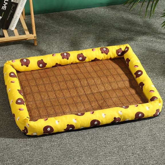 Summer Cooling Rattan Pet Mat, Breathable Non-Slip Dog Cat Sleeping Cushion Pad, Cartoon Printed Border Design for Small Medium Pets, 5 Patterns Available