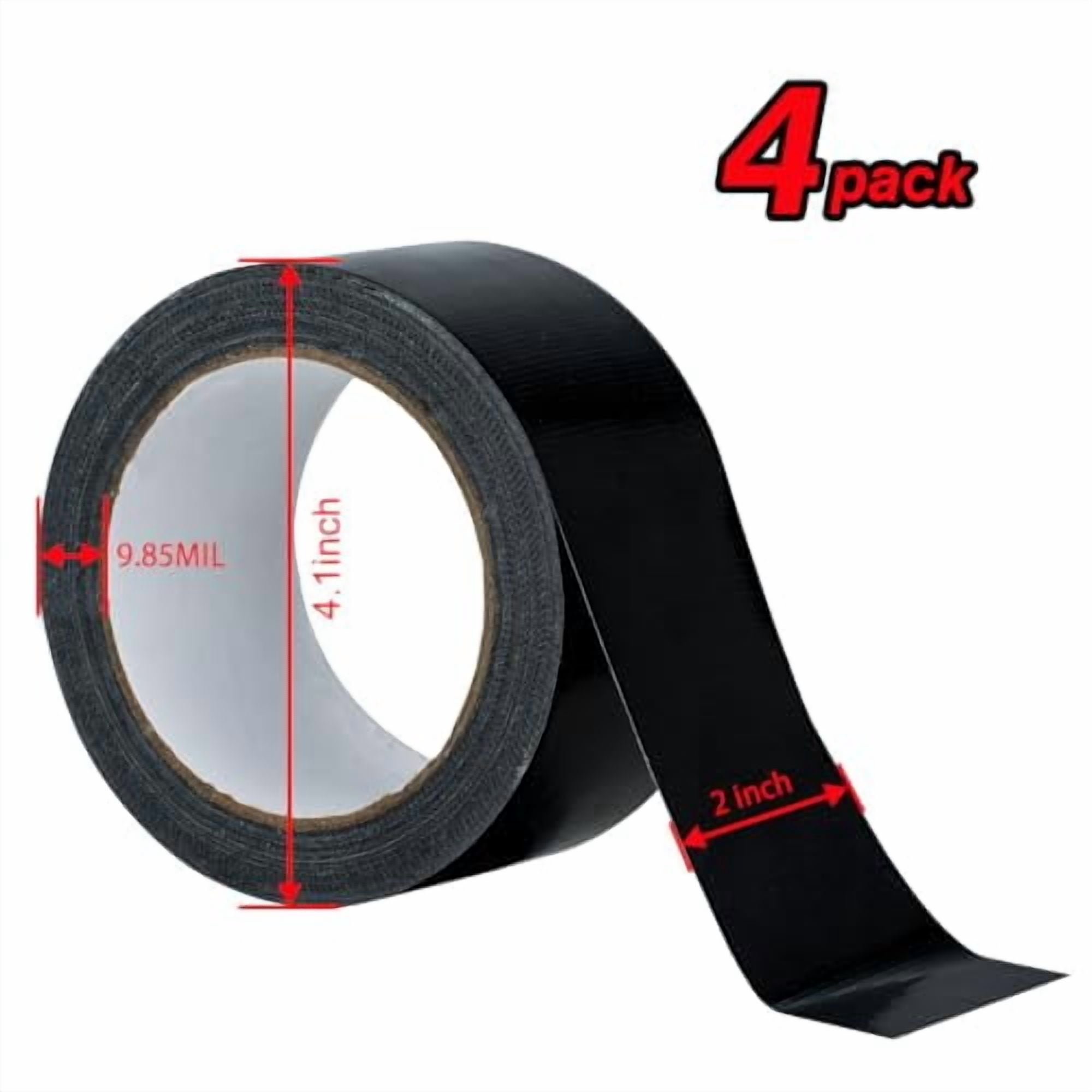 4 Pcs Black Duct Tape Heavy Duty Waterproof, Strong Adhesive Duct Tape Bulk for Indoor Outdoor Repairs Tear by Hand, 80 Yards x 2 Inch Total