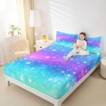 thumbnail image 3 of Manfei Cartoon Rainbow King Sheets, Ink Stars Galaxy Bedding, Blue Purple, 4 Pieces, 1 Flat Sheet, 1 Fitted Sheet and 2 Pillowcases, 3 of 6