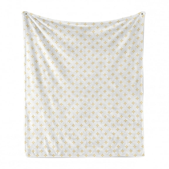 Modern Soft Flannel Fleece Blanket, Diamond Like Small Stars Pattern for Home Office Contemporary Artprint, Cozy Plush for Indoor and Outdoor Use, 50" x 70", Apricot Yellow and White, by Ambesonne
