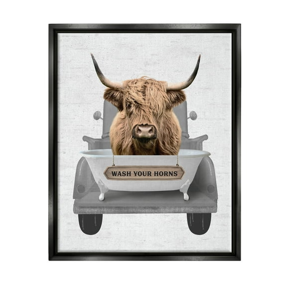 Stupell Industries Wash Your Horns Cattle Animals & Insects Painting Black Floater Framed Art Print Wall Art, 17 x 21