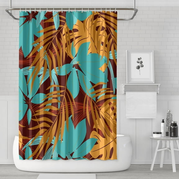 Botanical Jungle Leaves and Tropical Floral Shower Curtain 72x72, Exotic Floral and Hawaiian Hibiscus Design with Palm Leaf Accents, Vibrant Colorful Boho Beach Style