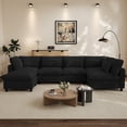 thumbnail image 3 of Wiilayok 130" Corduroy U-Shaped Modular Sectional Sofa 6-Seat Cloud Fluffy Couch Set for Living Room with Ottoman, USB Port, Cup Holder, Storage, Black, 3 of 9