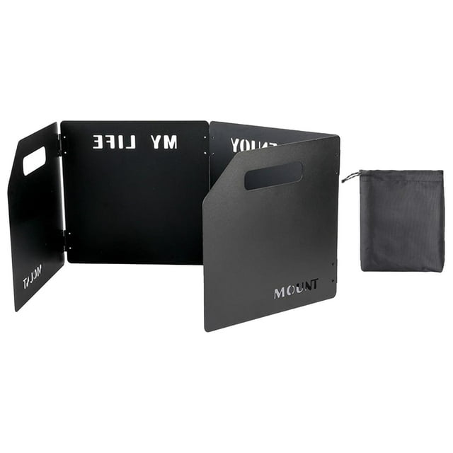 Parabrisas plegable con bolsa de almacenamiento Pantalla de viento Horno de gas Quemador Horno de campamento Parabrisas para exteriores, BBQ, Senderis 4 Platos Negro
