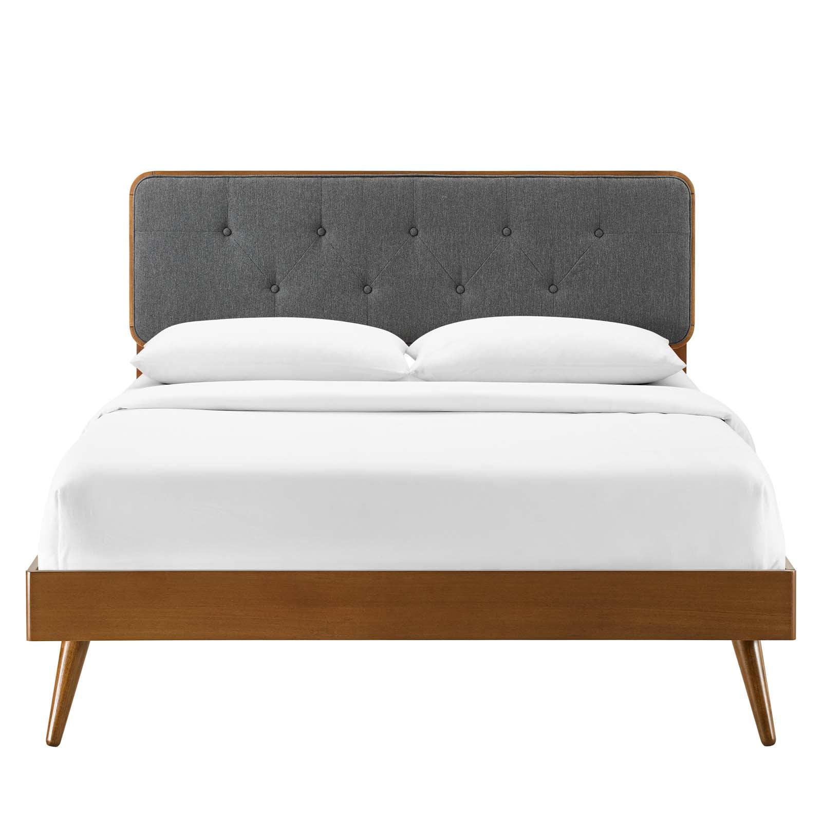 Platform Bed Frame, King Size, Wood, Brown Walnut Grey Gray, Modern Contemporary Urban Design, Bedroom Master Guest Suite