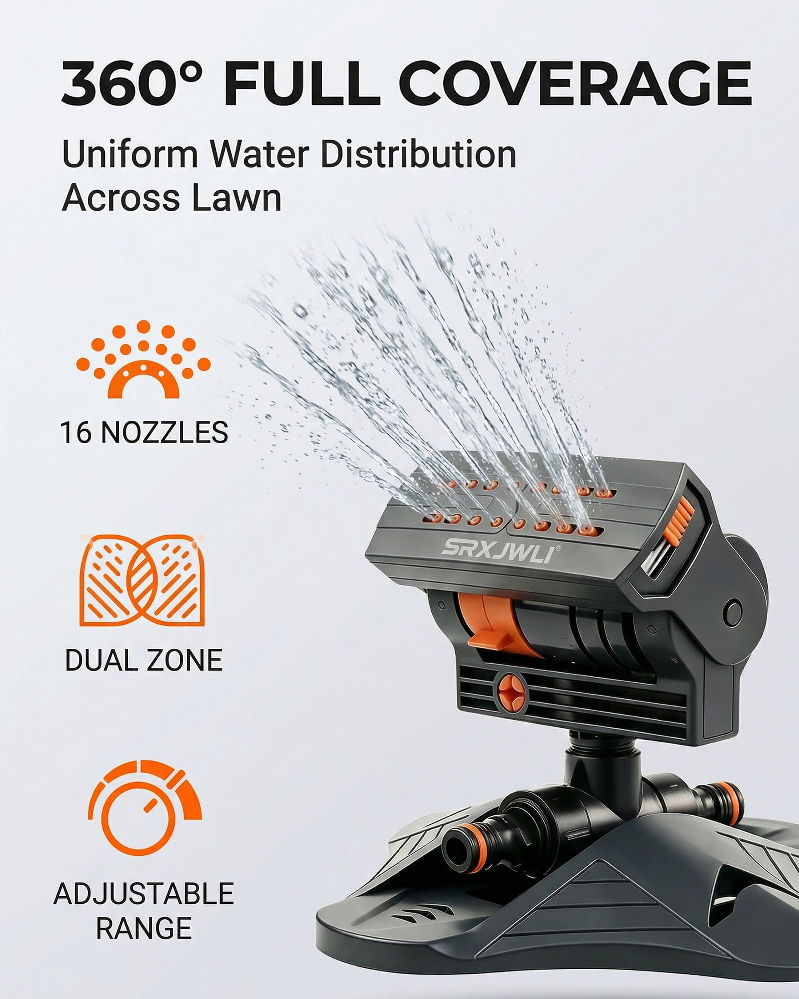 Oscillating Lawn Sprinkler for Yard Garden Adjustable 360 Degree Coverage with 16 Nozzle Heads Dual Zone Irrigation Heavy Duty Metal Base Stable Spike Stand for Outdoor Lawn - SINGLE DEVICE