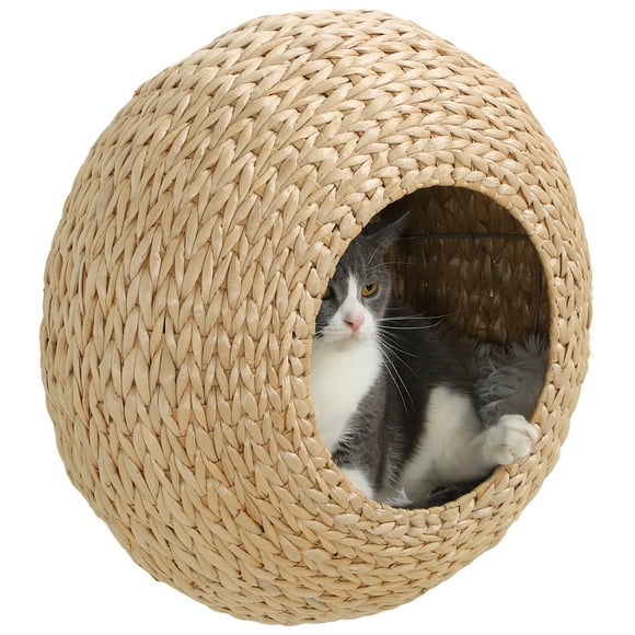 PawHut Cat Wall Shelf, Wall Mounted Cat Condo with Cushion, Beige