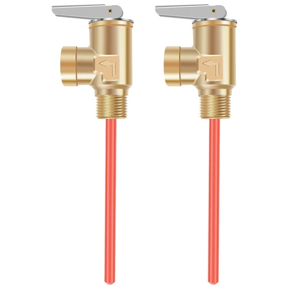 2Pcs Water Heater Temperature and Pressure Relief Valve US Brass NPT 3/4 Inch Thread Electric Water Heater Pressure Reducing Valve