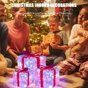 EGNMCR Set of 3 Lighted Gift Boxes Christmas Decorations, LED Pre-Lit Light up Present Boxes for Xmas Tree, Holiday, Party Decorations, Multicolor