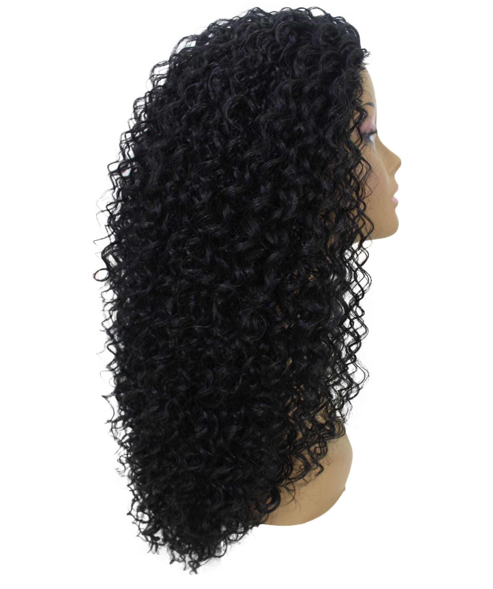 LUXLUXE Isadora Curly Body Waves 22.5 in Long Half Wig Half Cap Wig, Mix Human Hair and Synthetic Fibers, Black
