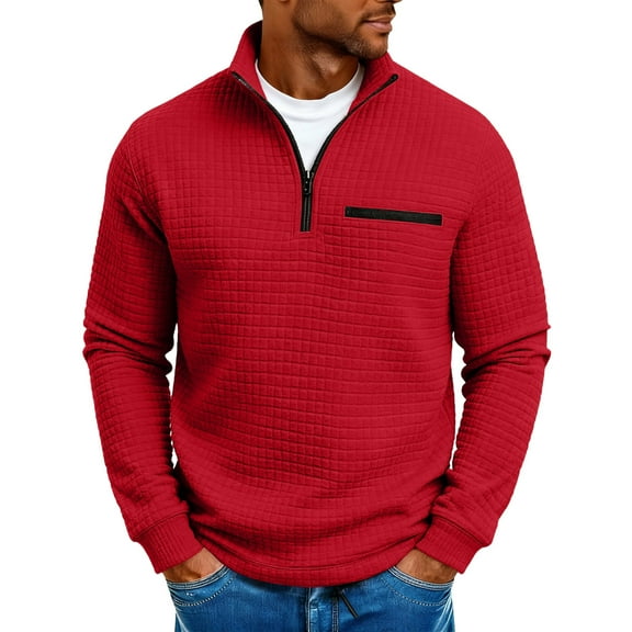 cocolona Mens Quarter Zip Pullover Shirts Casual Long Sleeve Stand Collar Sweatshirts Fashion Solid Color Loose Textured Tops