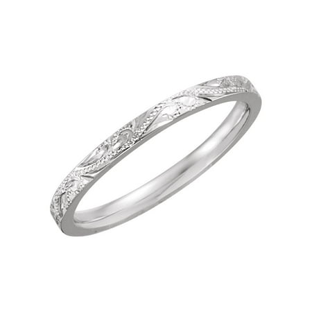Platinum Hand Engraved Band - Platinum Size 7 Polished Hand Engraved Band Ring - 4.4 Grams