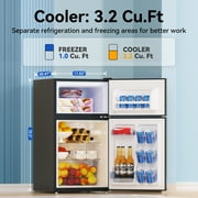 Frestec 3.2 Cu.Ft Compact Refrigerator, 2 Door, Black, Energy-Saving, Quiet, Mini Fridge
