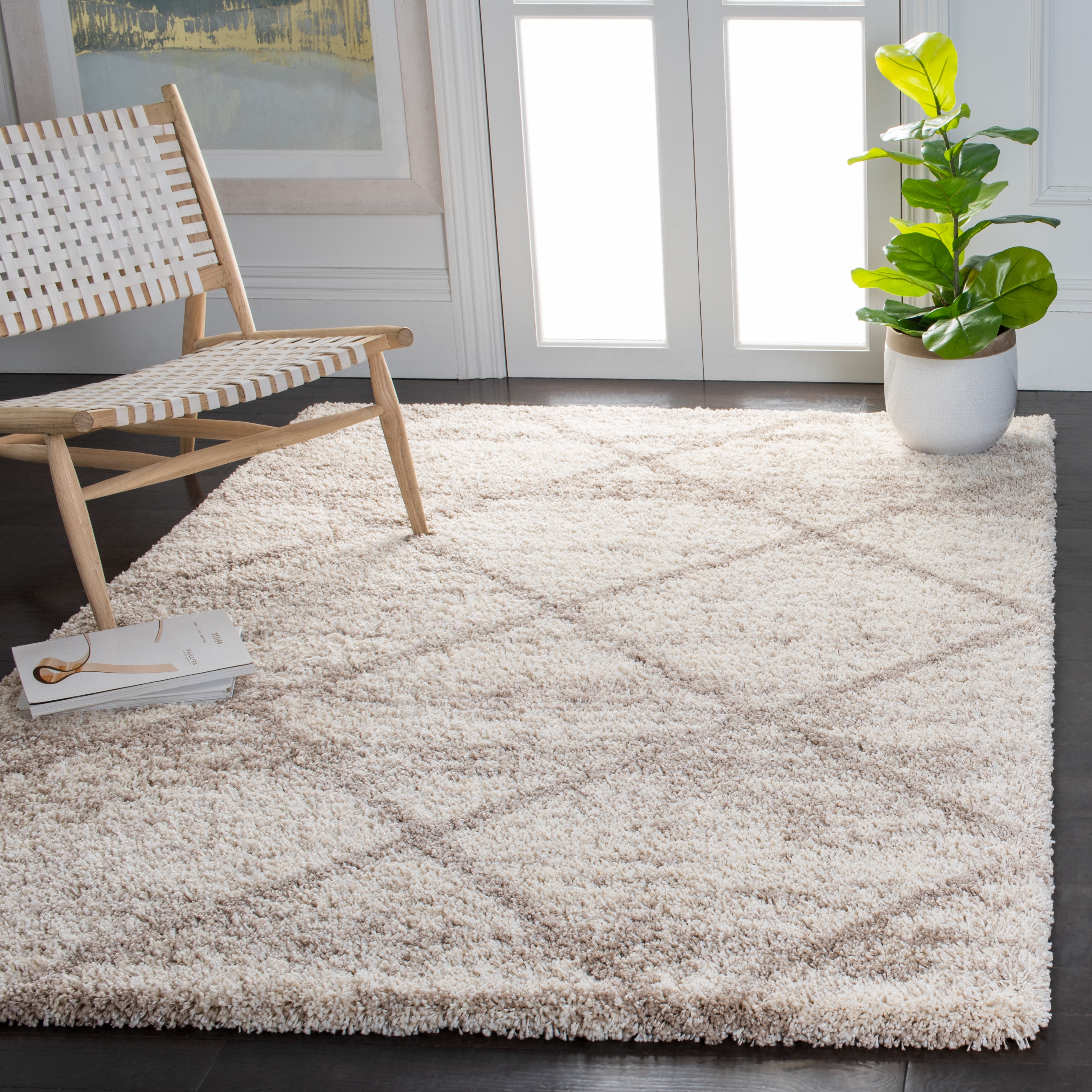 SAFAVIEH Hudson Amias Plush Geometric Shag Area Rug, Multi Ivory/Beige, 9' x 12'