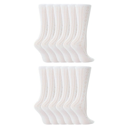 

12 Pack Girls Cotton Rich Knee High White Uniform Socks