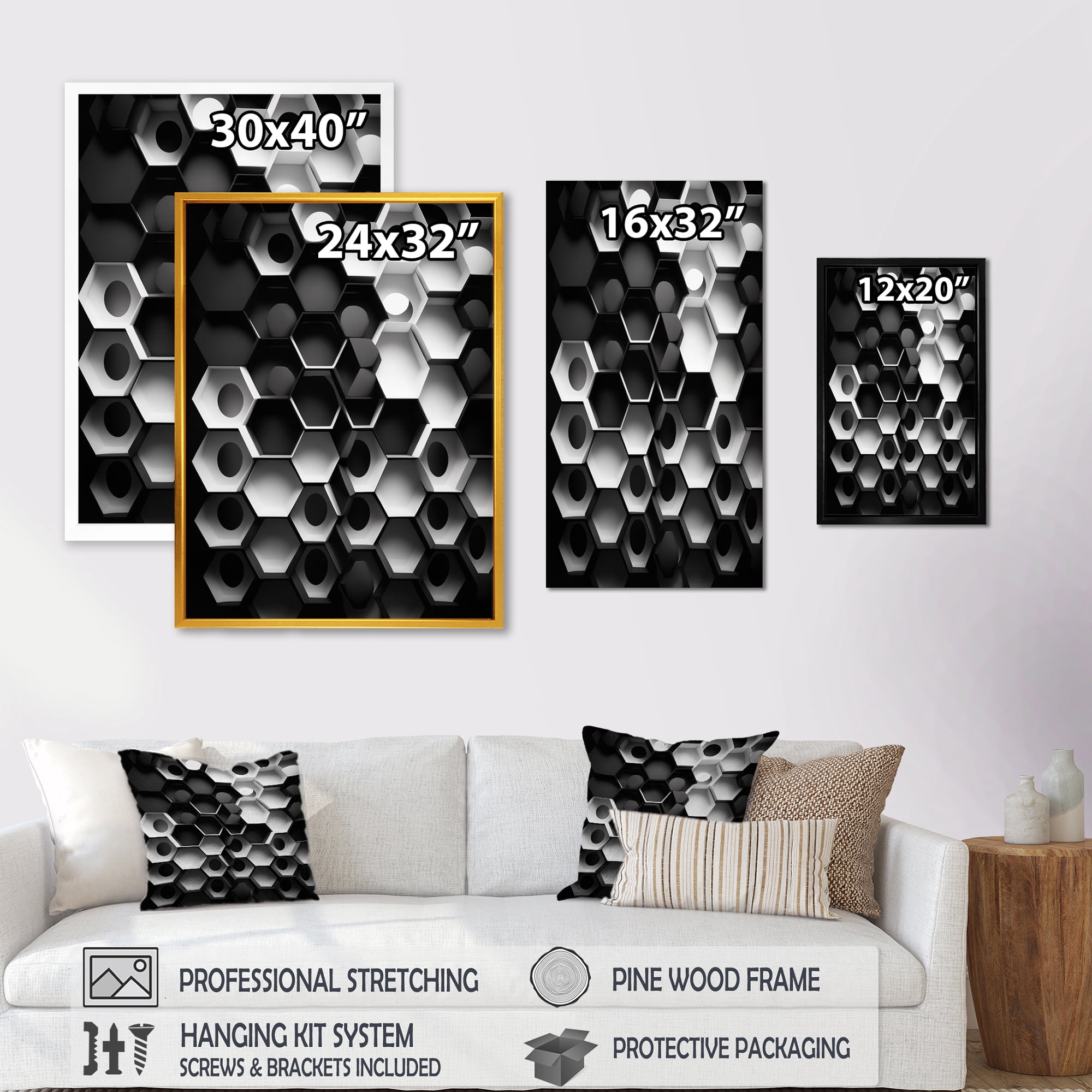 Designart Abstract Geomtric Black And White II Canvas Wall Art