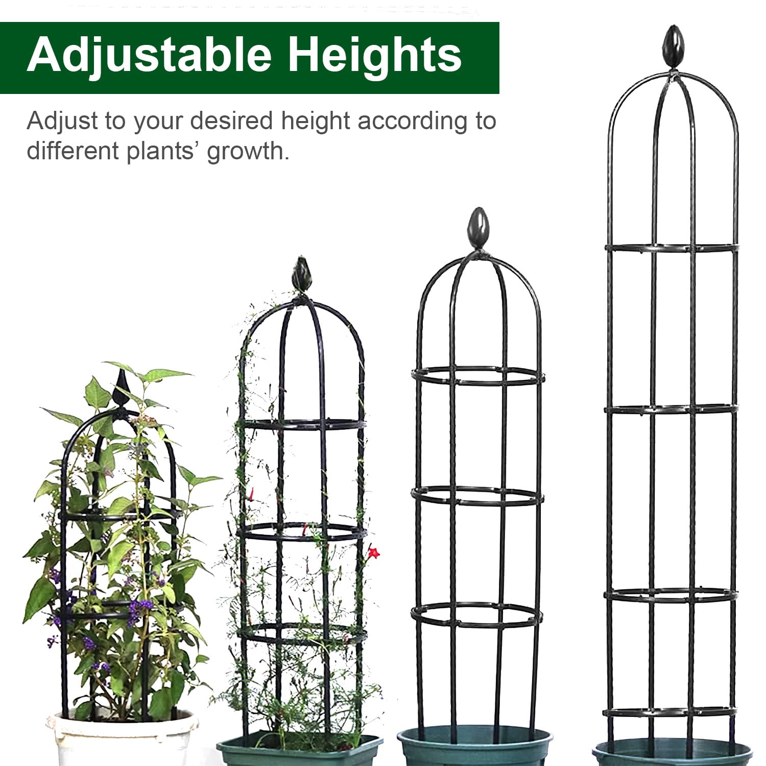 Moclever 2 Pack Garden Obelisk Trellis, 5.9ft Rustproof Plant Trellis for Climbing Plants Flower Vegetable Vine Support, Black