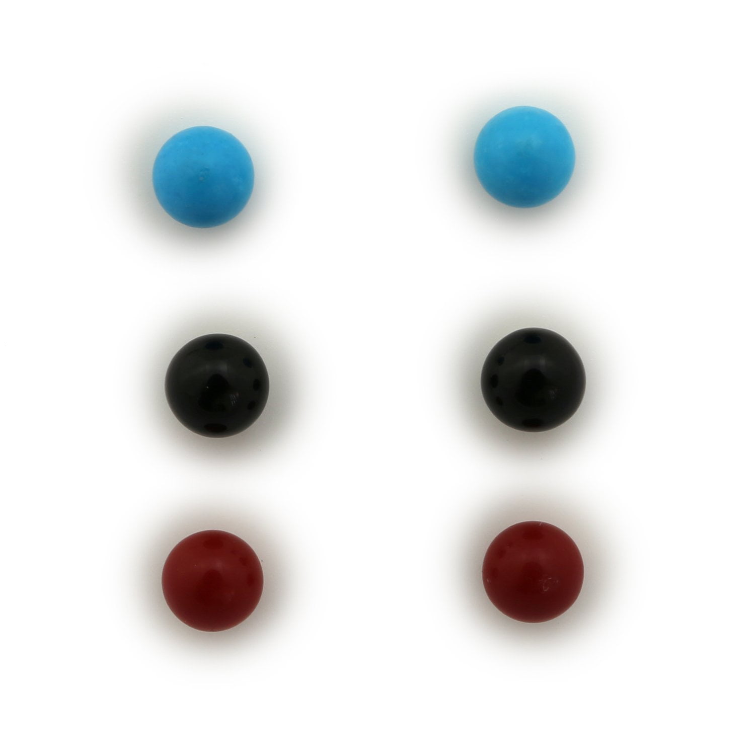14k Yellow or White Gold 5mm Simulated Turquoise, Simulated Coral and Onyx Ball Stud Earrings Set by