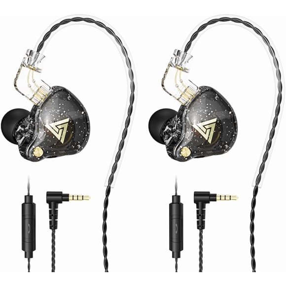 czcpp-Wired Gaming Earbuds, QKZ AK6 PRO in Ear Monitors, Deep Bass Sound Wired Earbuds, HiFi in Ear Headphones with New 1DD 10mm Dynamic Driver, IEM for Music Gaming Video Calling (with Mic, Black+Bl
