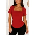 thumbnail image 1 of Blusa de licra fresca y elegante cuello cuadrado Rojo Chica, 1 of 2