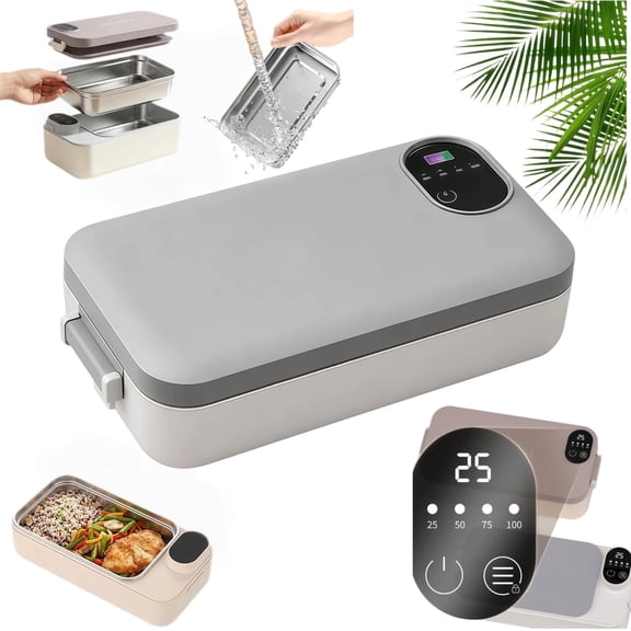 Portable Rechargeable Electric Lunch Box, Cordless Stainless Steel Food Warmer with Smart Timer, Temperature Display & Leak‑Proof Lid for Work and Travel