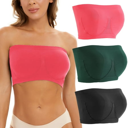 

3 Pack Wirefree Sports Bra For Women Plus Size Strapless Bra Bandeau Tube Without Padded Top Stretchy Yoga Fitness Bra Solid Color Soft Push Up Bras For Women Non-Slip Bra G XXXL