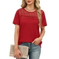 thumbnail image 4 of Ronuti Women's Tops Casual Scoop Neck Short Sleeve Waffle Knit Hollow Out Shirts Loose Tunic Tops Blouses, 4 of 10