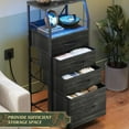 thumbnail image 6 of Night Stand Set of 2 with Charging Station, Nightstand with LED Light and 4 Storage Fabric Drawers, Tall Dressers for Bedroom, Bedside Tables, Wood Shelf, Metal Frame, Black and Wood Grain Print, 6 of 14