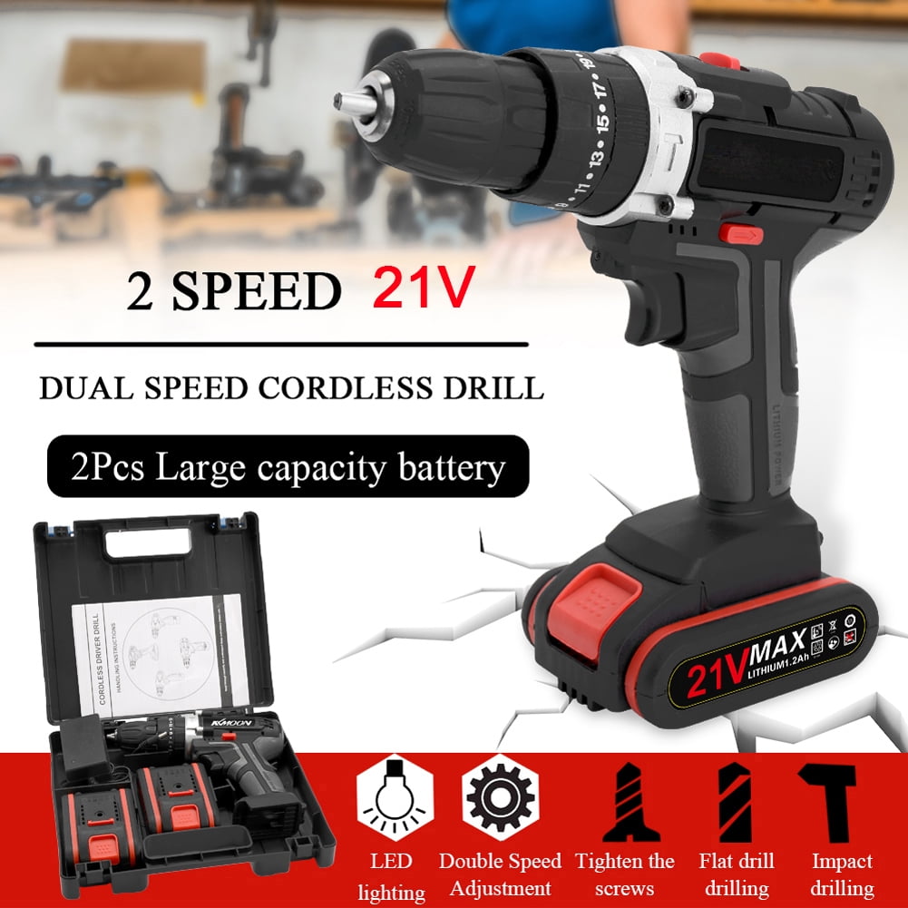 21V Multifunctional Impact Electric Cordless Drill Screwdriver, 3 in 1 High-Power Lithium Battery Wireless Rechargeable Hand Drills Brush Motor Adjustment 25 Gears of Torques Adjustable