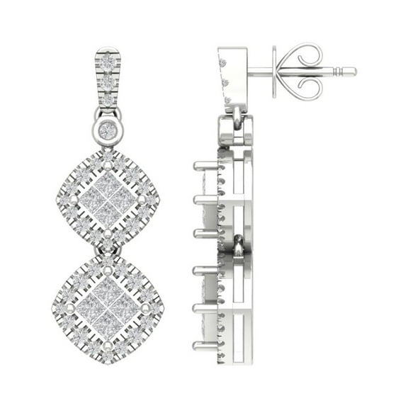 Araiya Fine Jewelry 14K White Gold Round and Princess Diamond Drop and Dangle Earrings (1 cttw, I-J Color, I2-I3 Clarity)