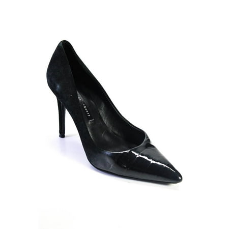 

Pre-owned|Theyskens Theory Womens Embossed Patent Leather Suede Slip On Pumps Black Size 9