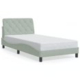 thumbnail image 1 of vidaXL Bed Frame with Headboard Light Grey 100x203 cm Velvet, 1 of 5
