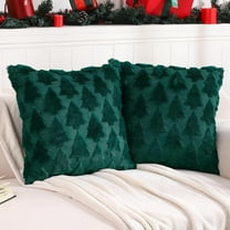 Christmas Throw Pillow Covers 18 x 18 inch Set of 2 Dark Green Christmas Tree Pillow case Plush Faux Fur Soft Pillowcases Christmas Dec Square Holiday Cushion Case