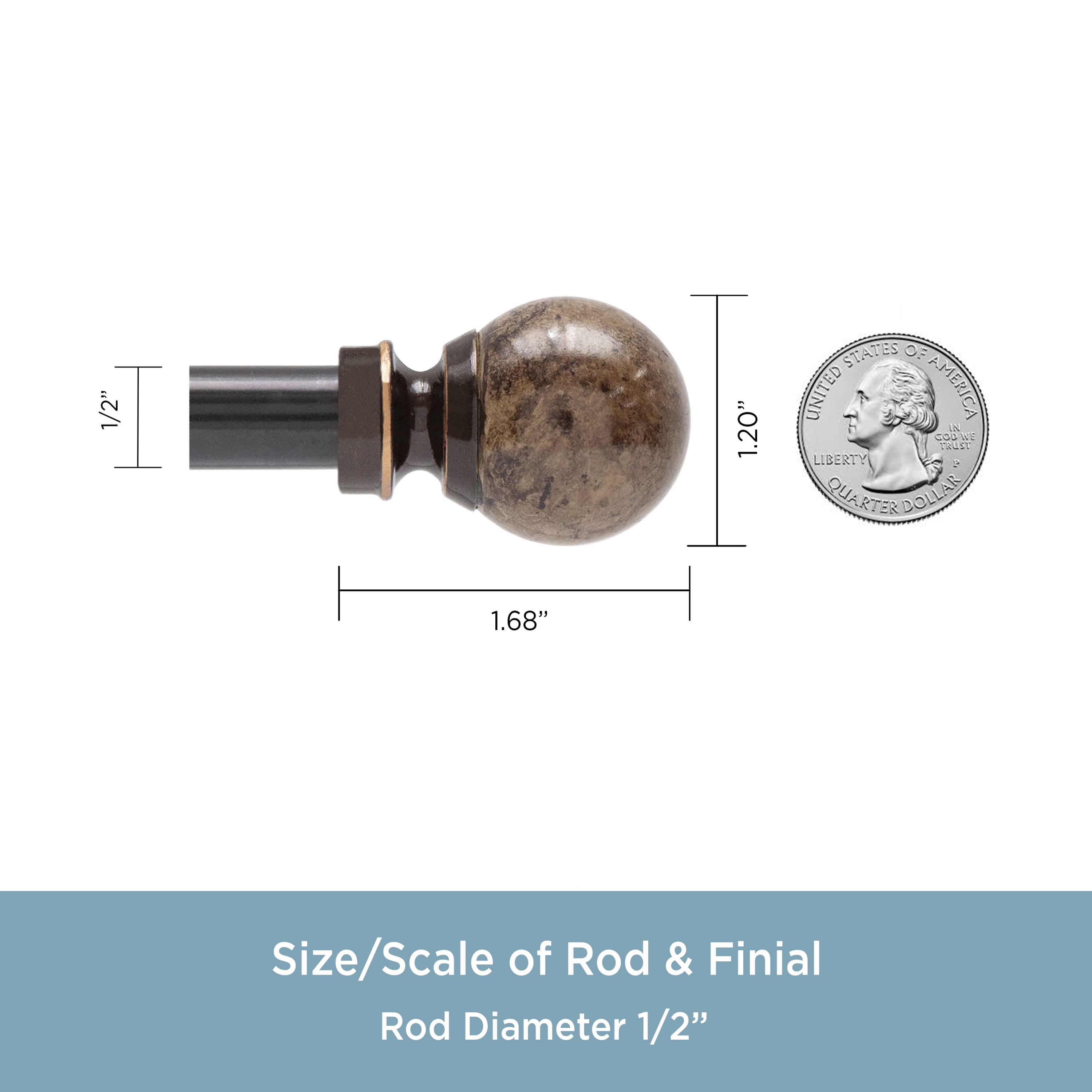 Kenney Jillian 48-86" Petite Café Adjustable Curtain Rod, 1/2" Dia., Brown Marble