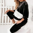 thumbnail image 4 of Conjunto de dos piezas para mujer, suave, liso, manga larga, cuello redondo, Otoño Invierno, Tops de terciopelo, pantalones largos de cintura alta, pantalones, traje informal Fridja  hfkajh100770, 4 of 7