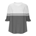 thumbnail image 4 of Charella 3/4 Sleeve Tops for Women Fashion Color Block V Nack Ruffle Sleeve Shirts Business Casual Blouses (M, Black), 4 of 5
