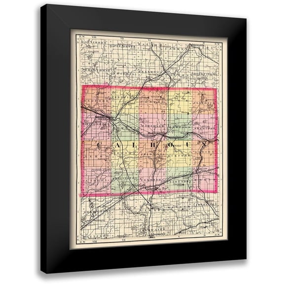 Walling 12x14 Black Modern Framed Museum Art Print Titled - Calhoun Michigan - Walling 1873
