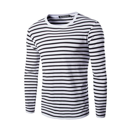 Unique Bargains Men S Pullover Top Crew Neck Long Sleeve Striped