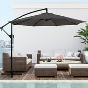 Walsunny 9FT Outdoor Hanging Offset Cantilever Umbrella with Cross Base, Patio Market Umbrella with Crank Sun Shade Canopy, Gray